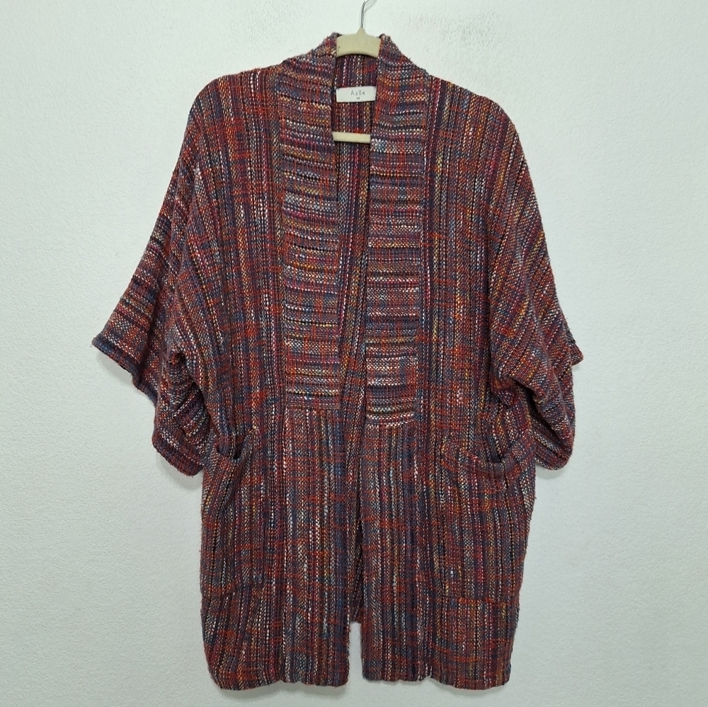 Azoe Multicolor Space Dye Southwestern Wide Kimono Sleeves Textured Jacket O/S